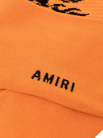 Shop Amiri Logo-print Cotton Socks In Orange