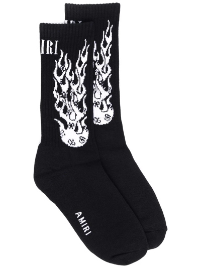 Shop Amiri Logo-print Cotton Socks In Black