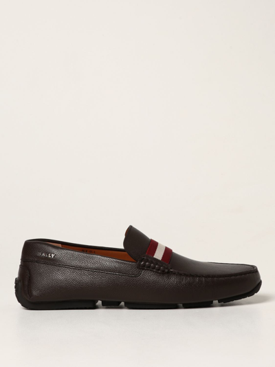 Shop Bally Pearce Grained Leather Loafers In Brown