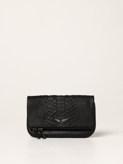 Shop Zadig & Voltaire Rock Nano  Bag In Leather With Python Print In Black