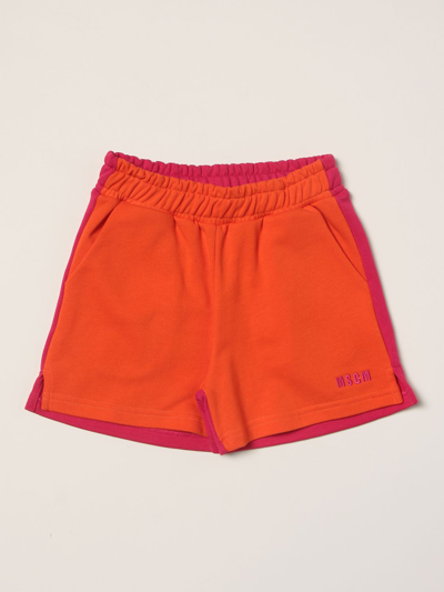 Shop Msgm Two-tone  Kids Jogging Shorts In Orange