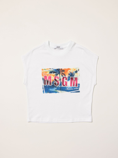 Shop Msgm T-shirt In Cotton With Print In White