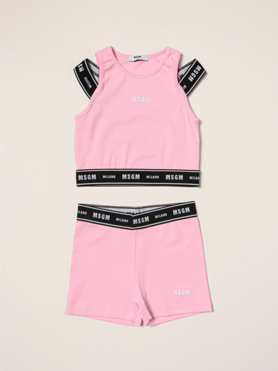 Shop Msgm Top + Shorts Set With Logo In Pink