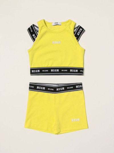 Shop Msgm Top + Shorts Set With Logo In Lime