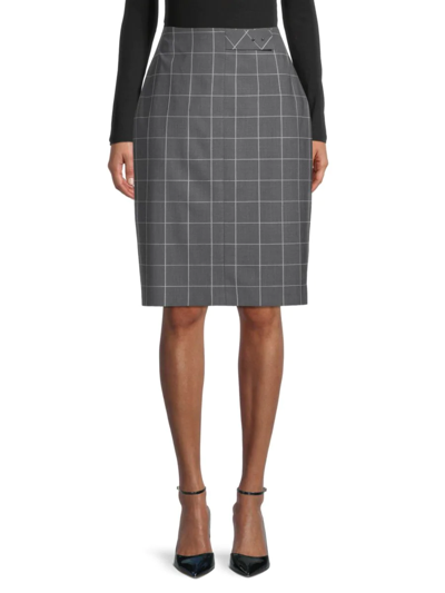 Shop Hugo Boss Women's Vensina Plaid Virgin Wool Skirt In Grey