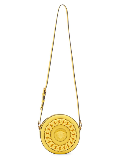 Shop Versace La Medusa Leather Disco Bag In Citron Citron  Gold