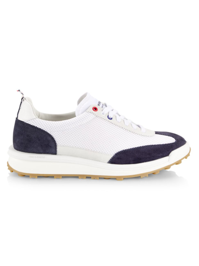Shop Thom Browne Men's Polyester & Suede Tech Runner Sneakers In Navy