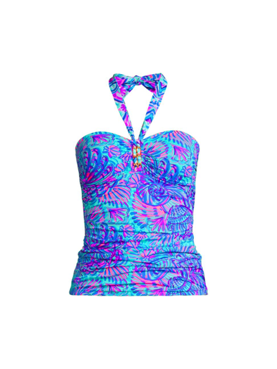 Shop Lilly Pulitzer Women's Albee Halterneck Tankini Top In Turquoise