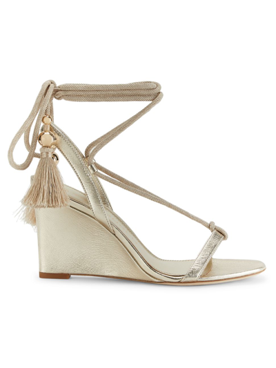 Shop Tory Burch Plisse Leather Wedge Sandals In Spark Gold