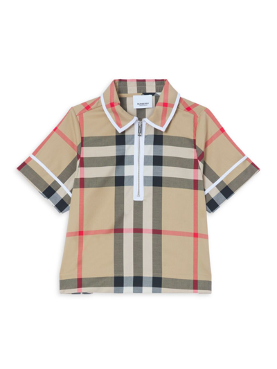 Shop Burberry Little Girl's & Girl's Thalia Half-zip Check Polo In Archive Beige