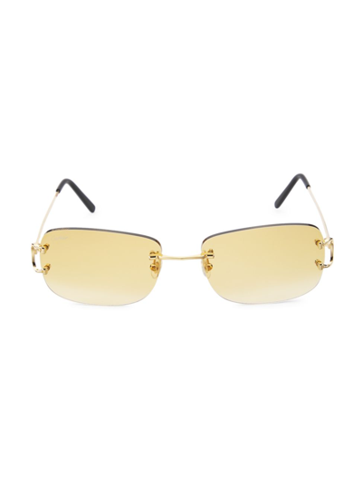 Shop Cartier Men's Signature C 58mm Rectangle Sunglasses In Gold
