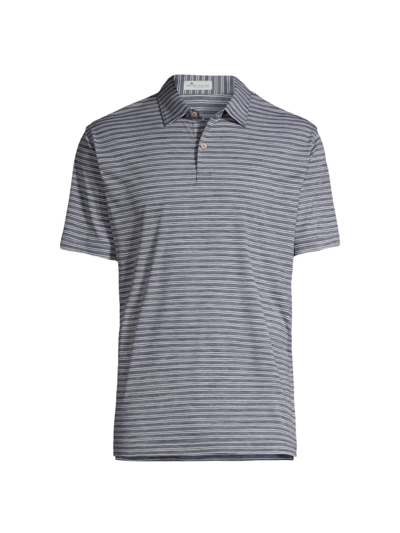 Shop Peter Millar Men's Featherweight Mélange Stripe Polo Shirt In Navy