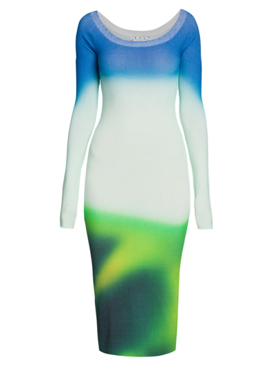 Shop Off-white Seamless Knit Colorblocked Dress In Green Blue