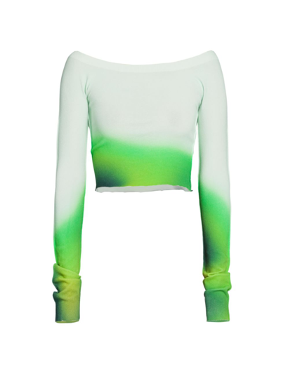 Shop Off-white Blurred Seamless Off-the-shoulder Top In Green Blue