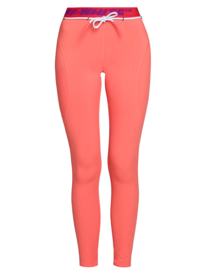 Shop Off-white Women's Banded Logo Waist Leggings In Coral Red