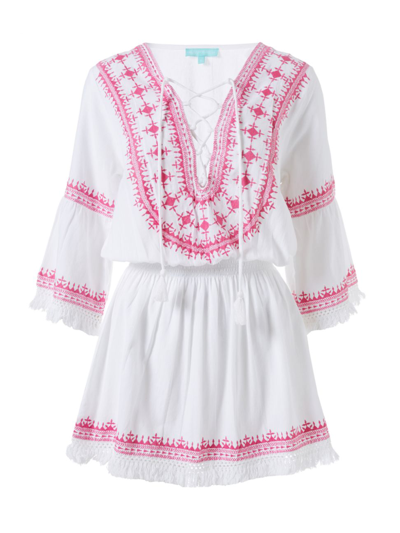 Shop Melissa Odabash Women's Martina Lace-up Minidress In White Hot Pink