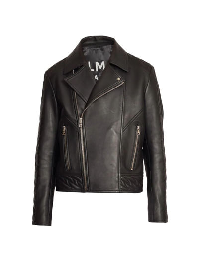 Shop Balmain Men's Quilted Chains Leather Jacket In Black