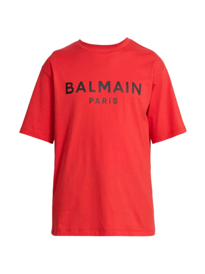 Shop Balmain Men's  Printed T-shirt In Mab Rouge Noir