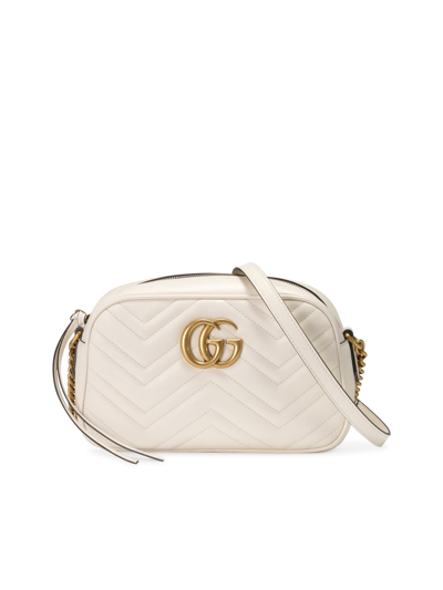 Shop Gucci Gg Marmont Quilted Shoulder Bag In White