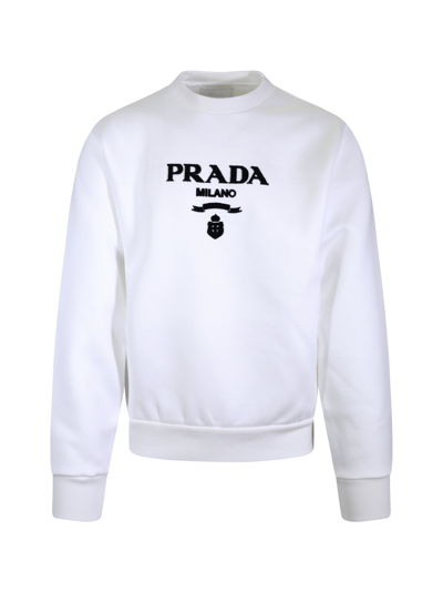 Shop Prada Oversized Cotton Sweatshirt With Logo In White