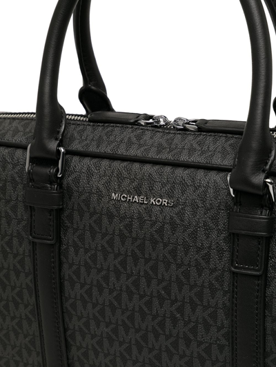 Michael Kors Monogram-print Leather Briefcase In Schwarz