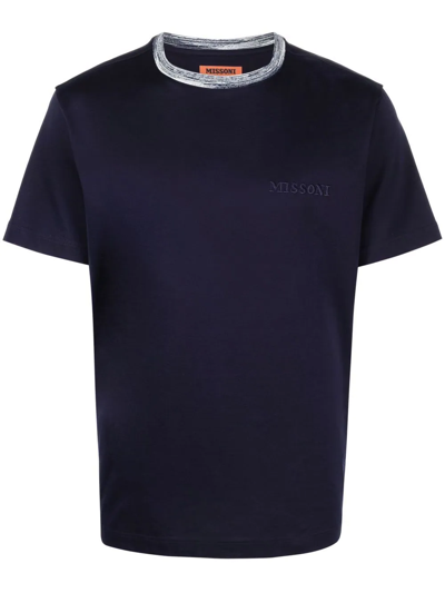 Shop Missoni Logo Embroidered Cotton T-shirt In Blau