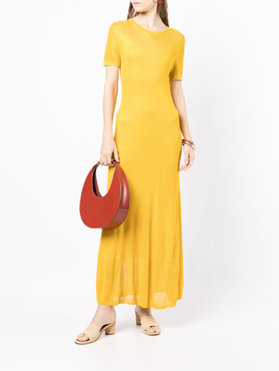 Shop Staud Round Neck Short-sleeved Midi Dress In Gelb