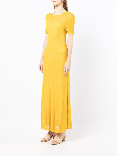 Shop Staud Round Neck Short-sleeved Midi Dress In Gelb
