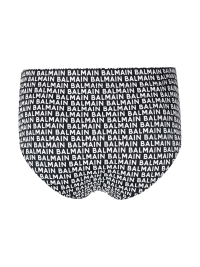 Shop Balmain Logo Drawstring Swim Briefs In Schwarz