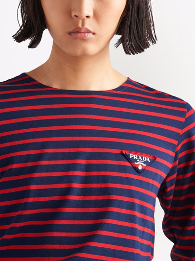 Shop Prada Triangle-logo Striped Long-sleeved T-shirt In Red