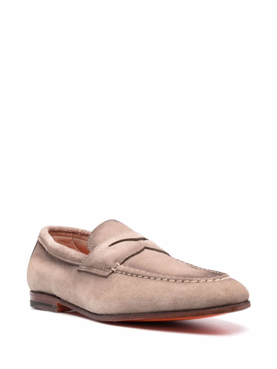 Santoni Leather Moccasin Shoes In Neutrals