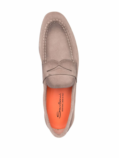 Santoni Leather Moccasin Shoes In Neutrals