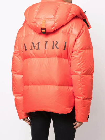 Shop Amiri Hooded Down Puffer Jacket In Orange