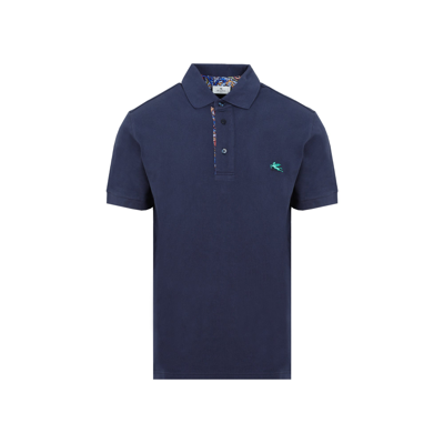 Shop Etro Cotton Printed Polo T-shirt In Blue