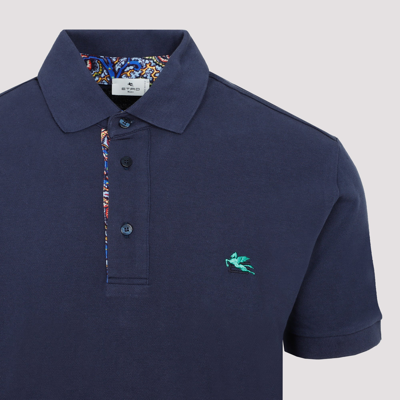 Shop Etro Cotton Printed Polo T-shirt In Blue