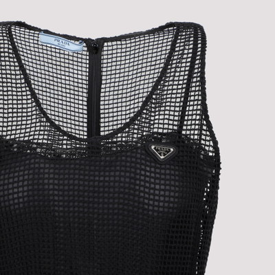 Shop Prada Net Midi Dress In Black
