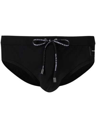 Shop Dolce & Gabbana Black Stretch Fabric  Swim Briefs With Logo