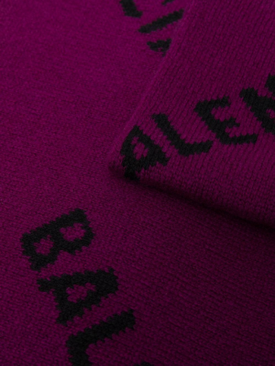 Shop Balenciaga Allover Logo Organic Wool Scarf In Violet