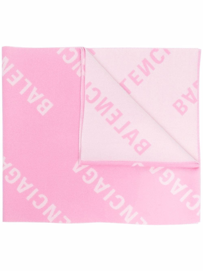 Shop Balenciaga Allover Logo Organic Wool Scarf In Pink