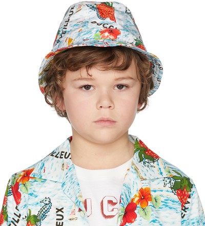 Shop Gucci Kid Multicolor Strawberry Smoothie Bucket Hat In 4362 Light Blue/red