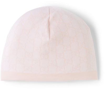 Shop Gucci Baby White & Pink Wool Gg Beanie In 9272 Ivory/pink