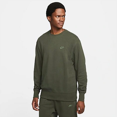 Shop Nike Men's Sportswear Classic Fleece Crewneck Sweatshirt In Sequoia/carbon Green