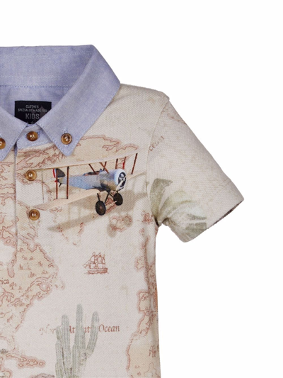 Lapin House Short-sleeved World Map Shirt In Neutrals