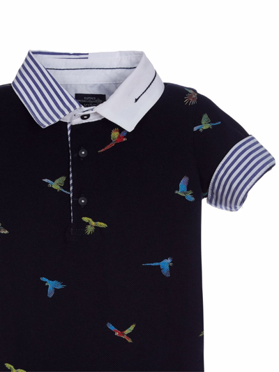 Shop Lapin House Embroidered Bird Pinstripe-trim Shirt In Blue