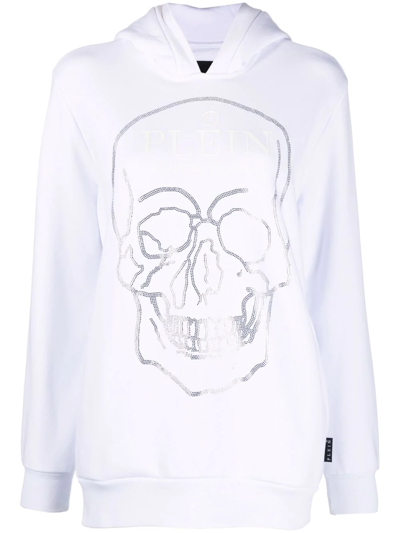 Shop Philipp Plein Crystal Skull Long-sleeve Hoodie In White