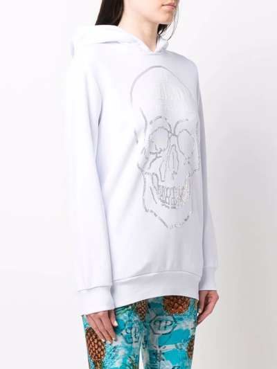 Shop Philipp Plein Crystal Skull Long-sleeve Hoodie In White