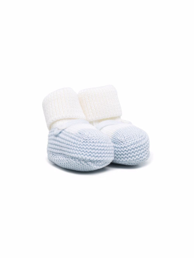 Shop Little Bear Two-tone Knitted Slippers In Blue