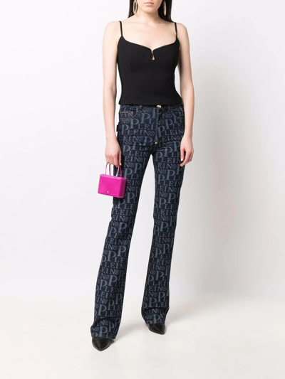 Philipp Plein All-over Logo Flared Jeans In Blue