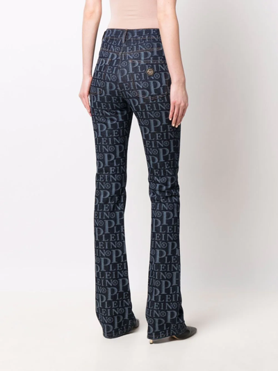 Philipp Plein All-over Logo Flared Jeans In Blue