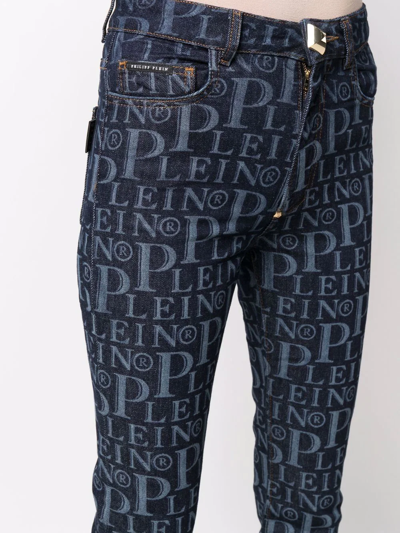 Philipp Plein All-over Logo Flared Jeans In Blue